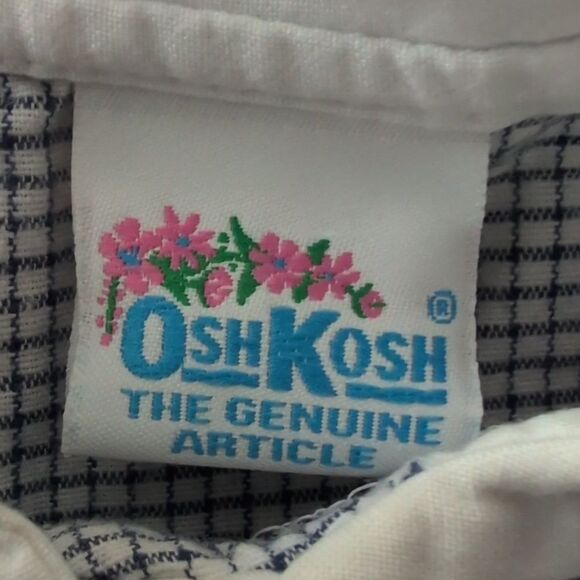 Oshkosh B'Gosh Girls Vintage Blue & White Checkered Short Romper Infant - Picture 4 of 8